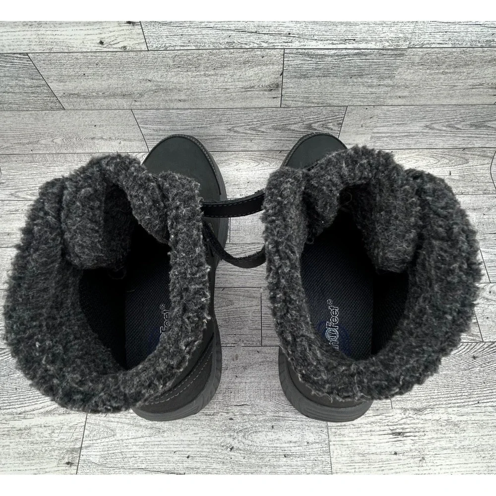 Orthofeet Florence 886 Women Size 7 Black Leather Ankle Boots Faux Fur Lining‎